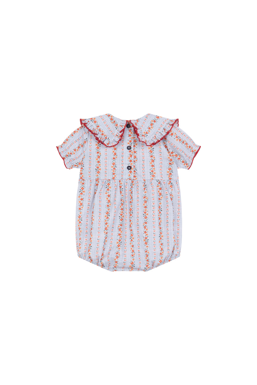 Blue Vichy Floral Short Sleeve Romper