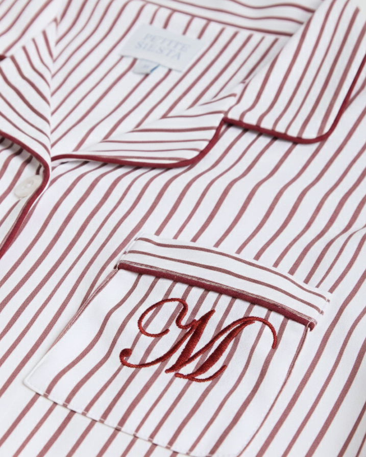 Pyjama chemise rayé bordeaux pour femme