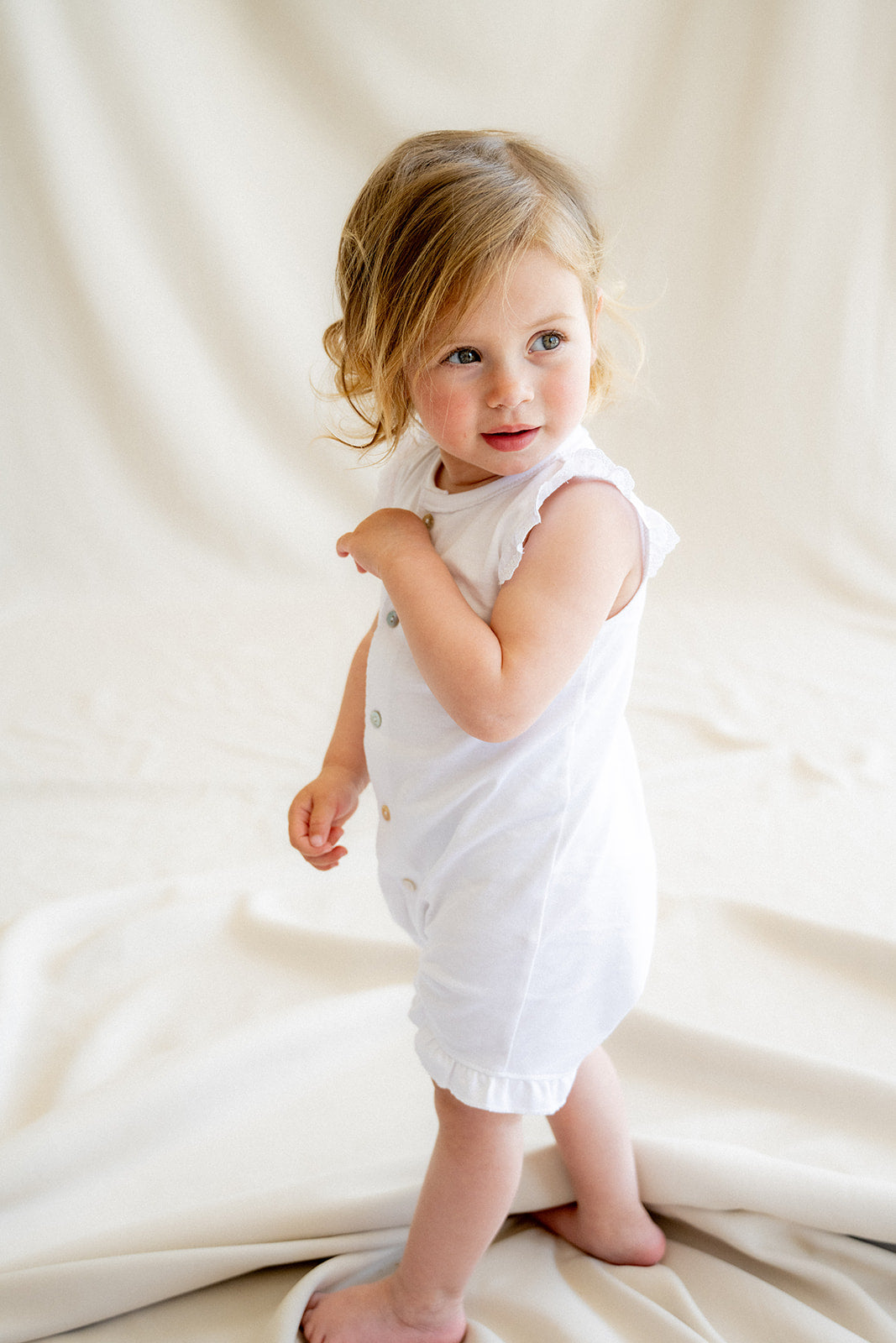 White Short Embroidered Strip Baby Pajamas