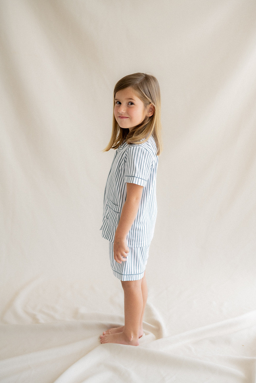 Kids Deep Blue Striped Short Shirt Pyjamas