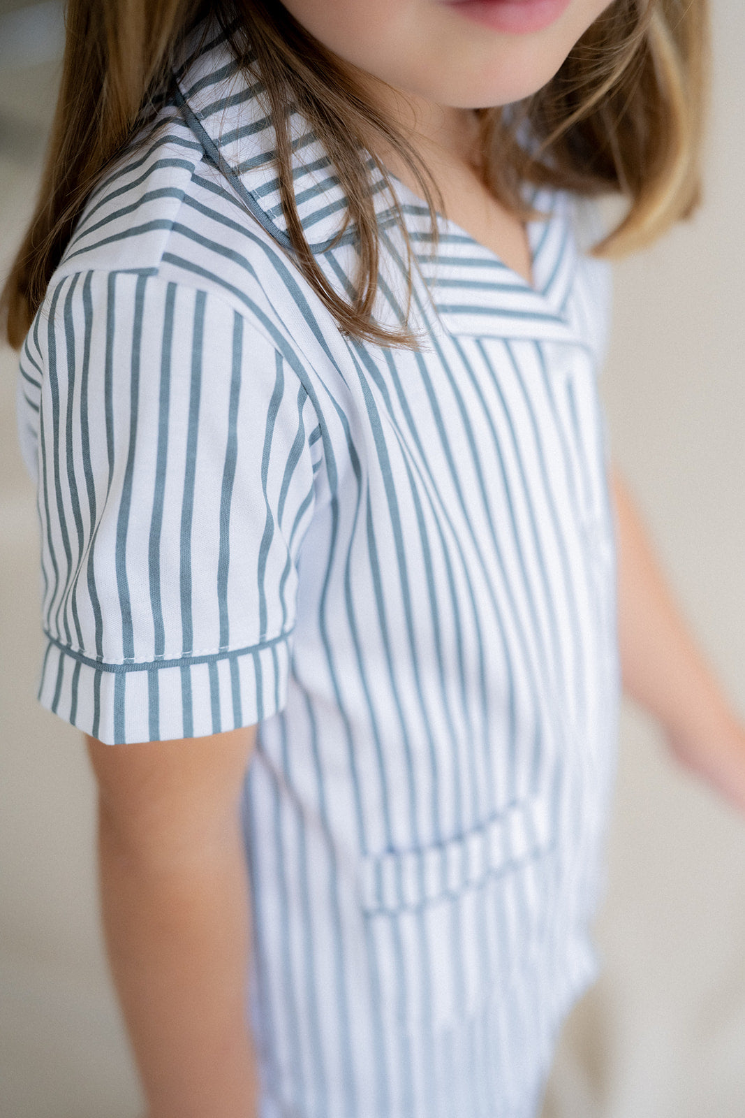 Kids Deep Blue Striped Short Shirt Pyjamas