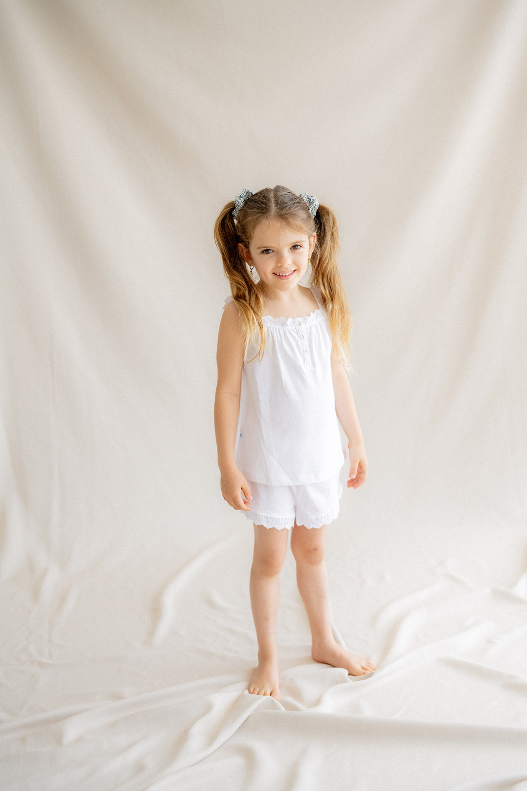 Kids Pajamas White Embroidered Strip