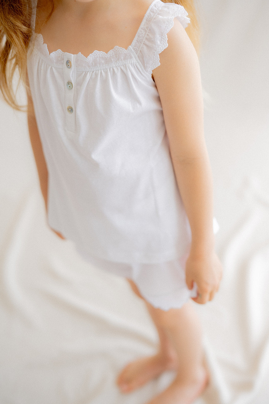 Kids Pajamas White Embroidered Strip