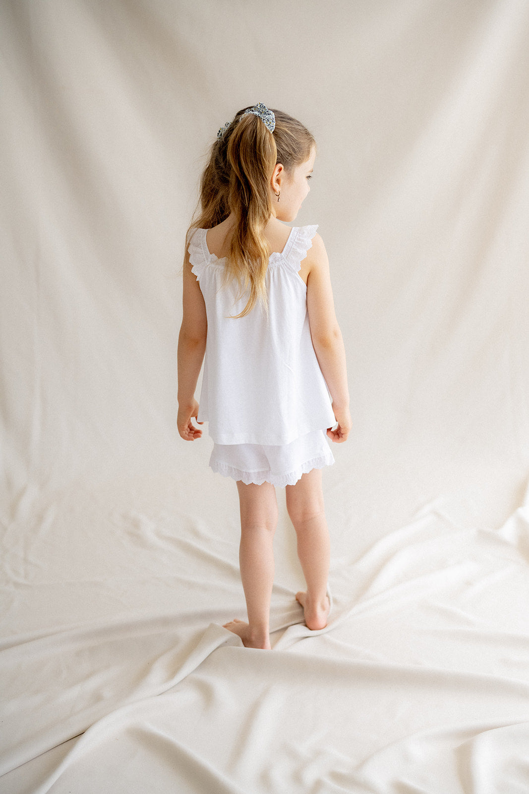 Kids Pajamas White Embroidered Strip