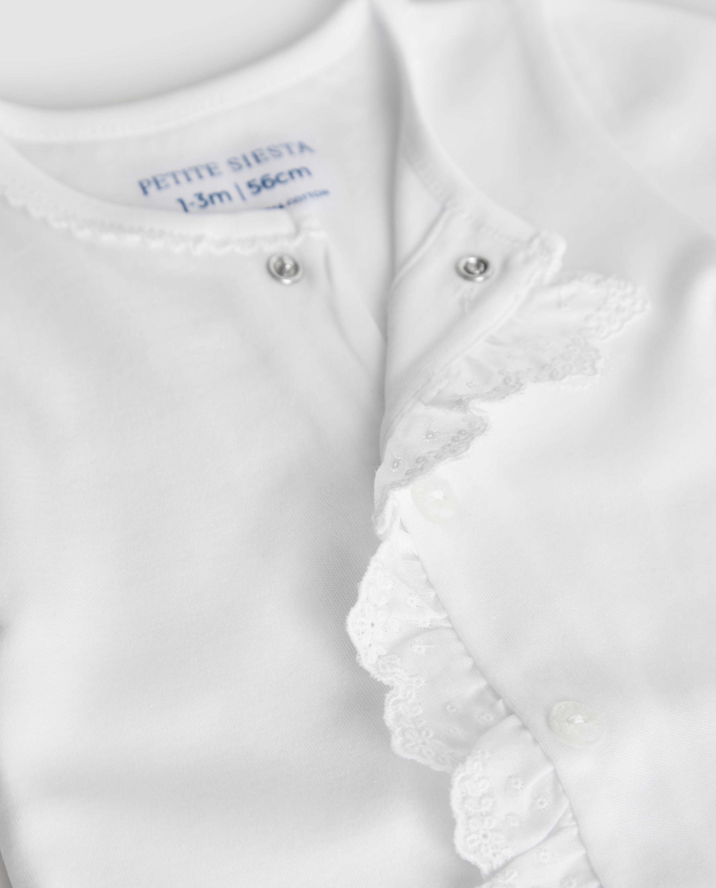 White Embroidered Strip Baby Pajamas