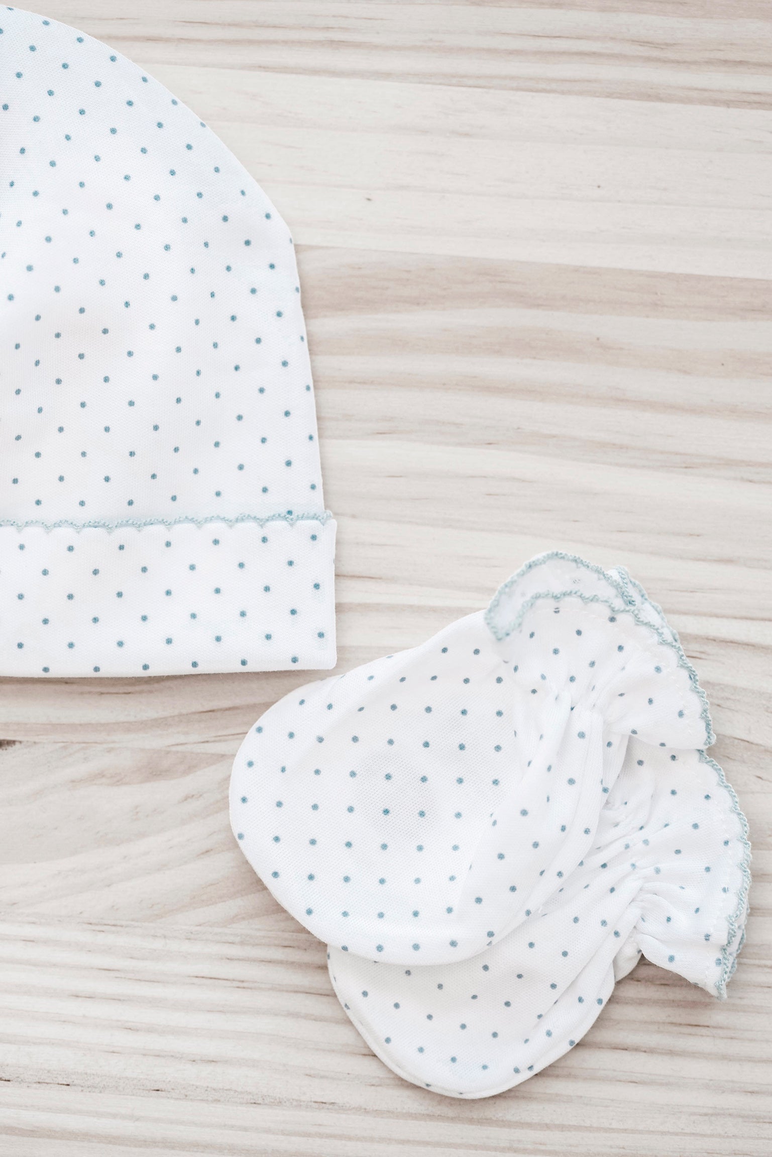 Pack bonnet et mitaines - Pois bleus