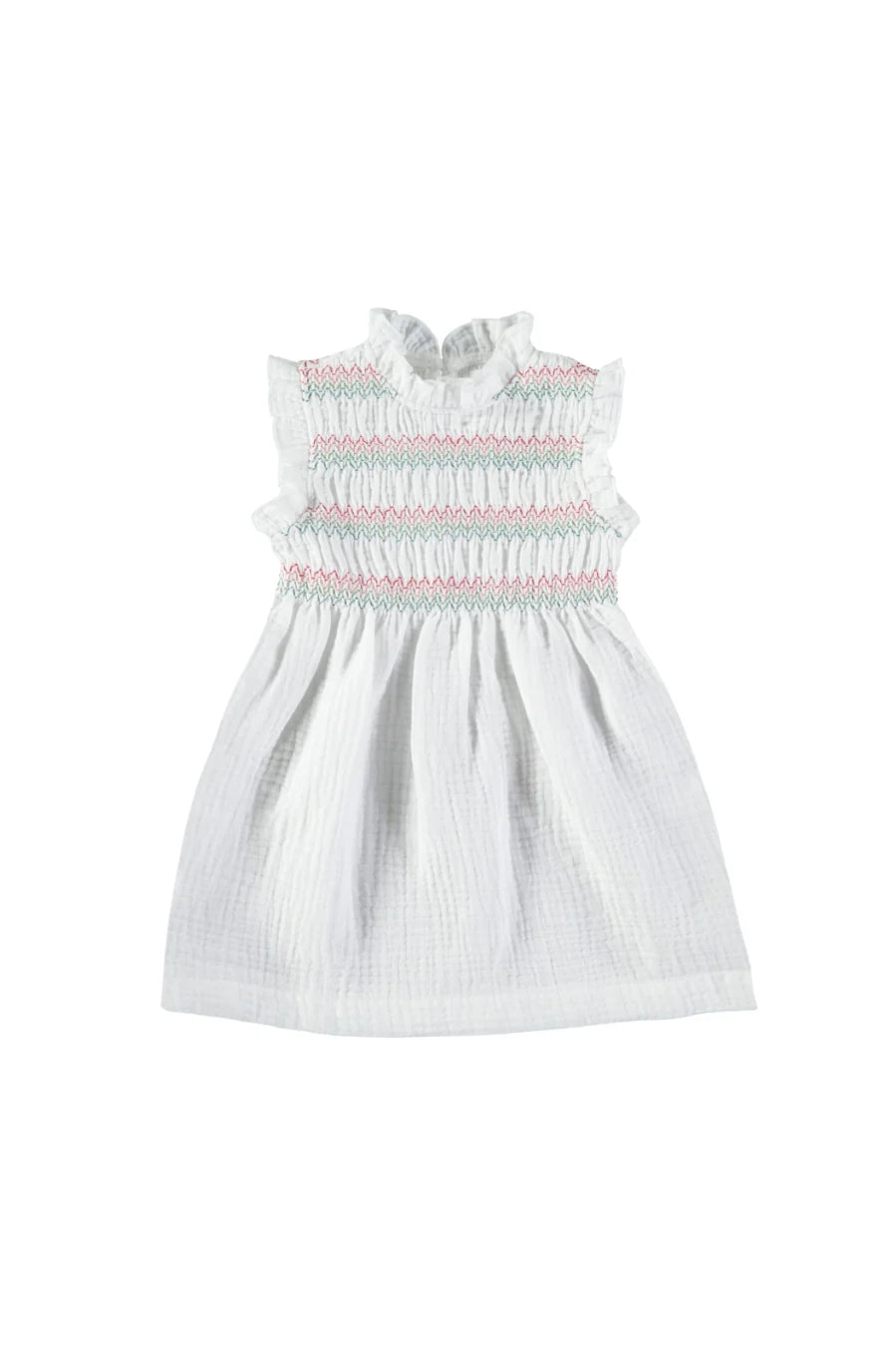 Robe blanche à smocks multicolores