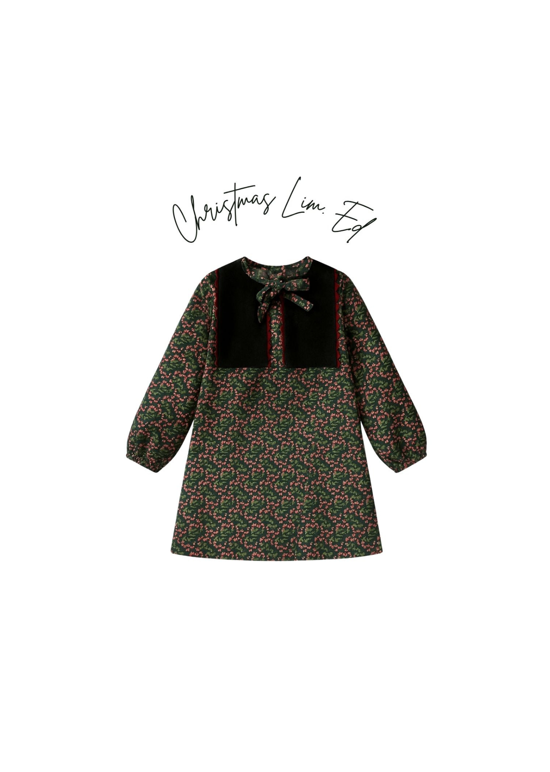 Vestido Verde con Flores Rojas y Velvet