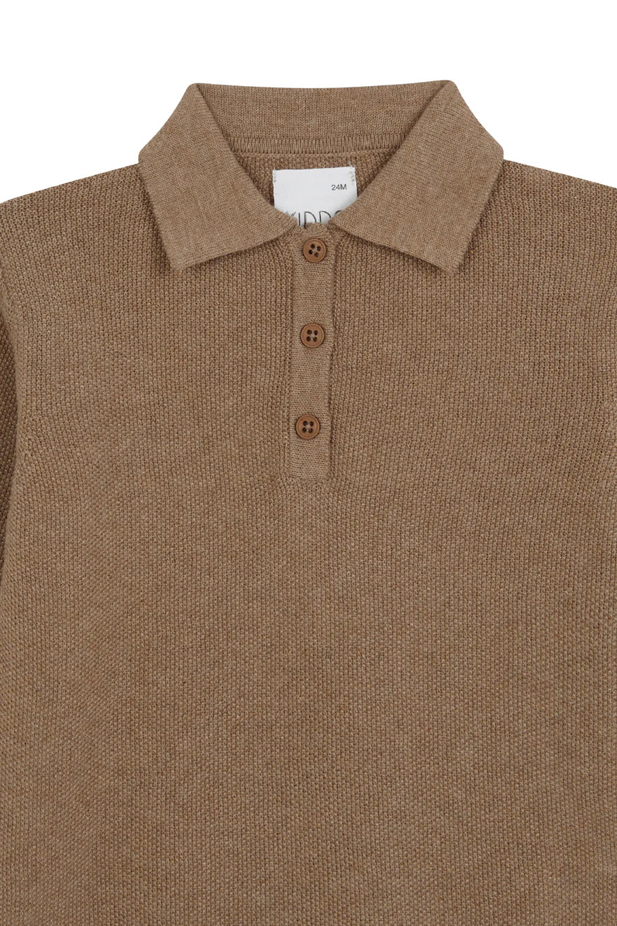 Light Mocha Pique Long Sleeve Polo