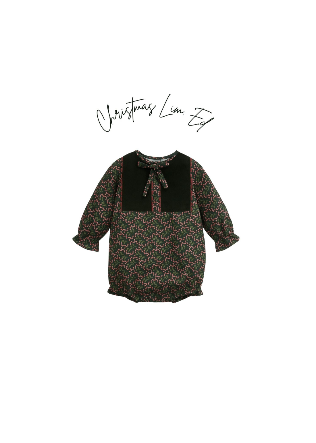 Pelele Verde Flores Rojas con Pechera a Contraste