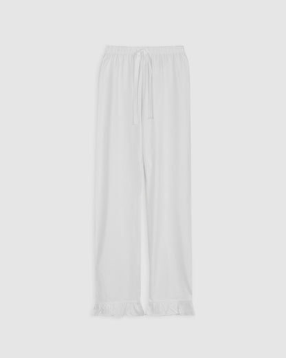 Pyjama chemise blanche pour femme avec bande brodée