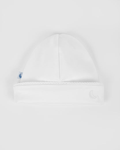 White Embroidered Strip Baby Hat