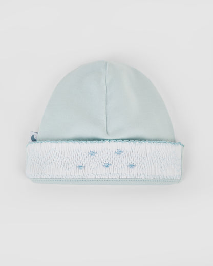 Bonnet bébé bleu à smocks