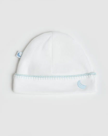 Gorrito Bebé Blanco Crochet Azul