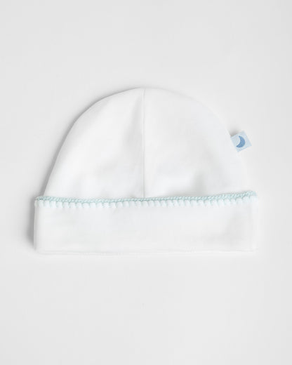 Gorrito Bebé Blanco Crochet Azul