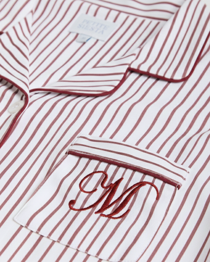 Pyjama chemise rayé bordeaux pour femme
