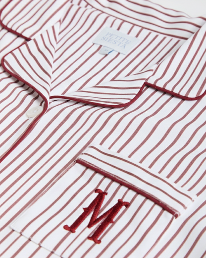 Pyjama chemise rayé bordeaux pour femme