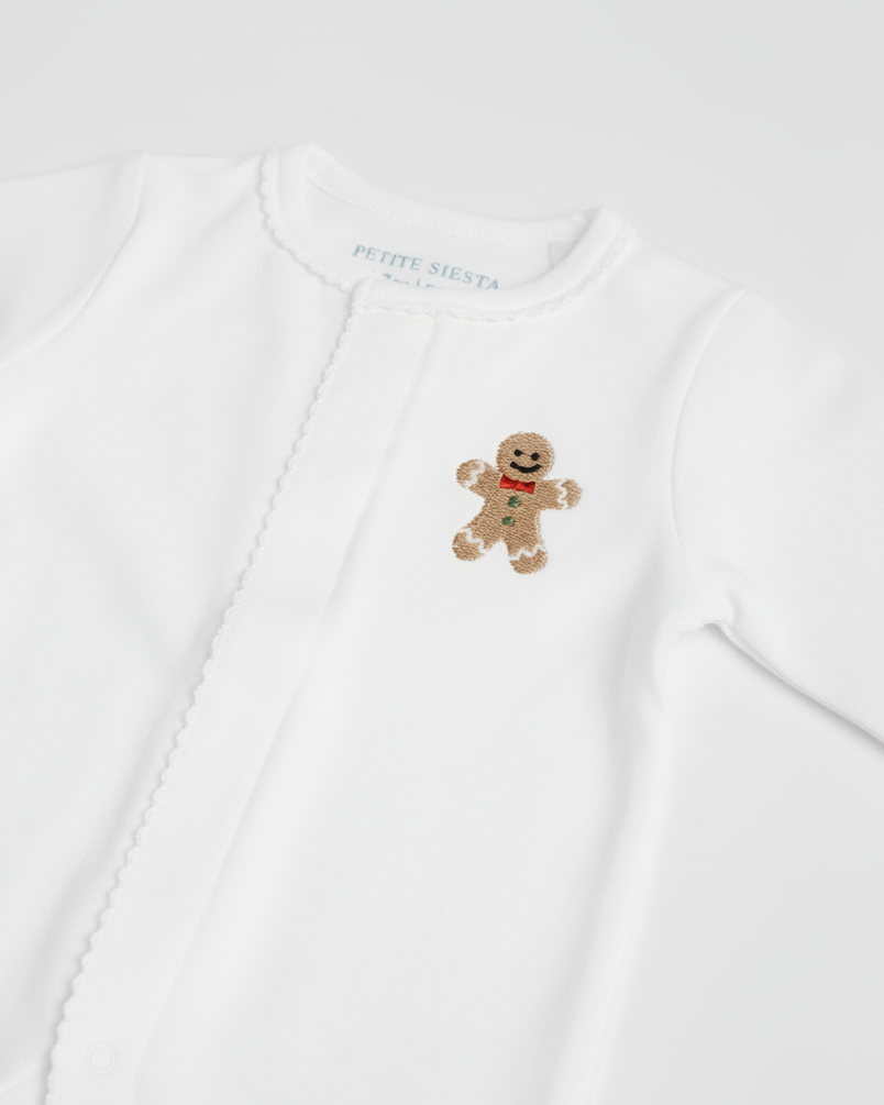 gingerbread man embroidered baby pyjamas