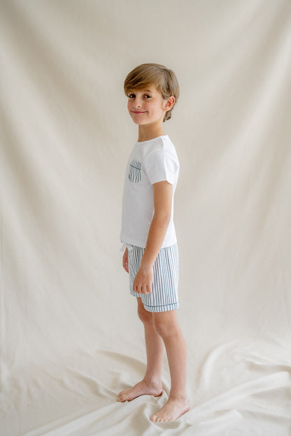 Kids Deep Blue Striped Short Pyjamas
