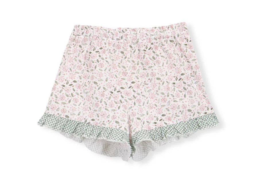 Fleurs courtes roses et vertes et Vichy vert