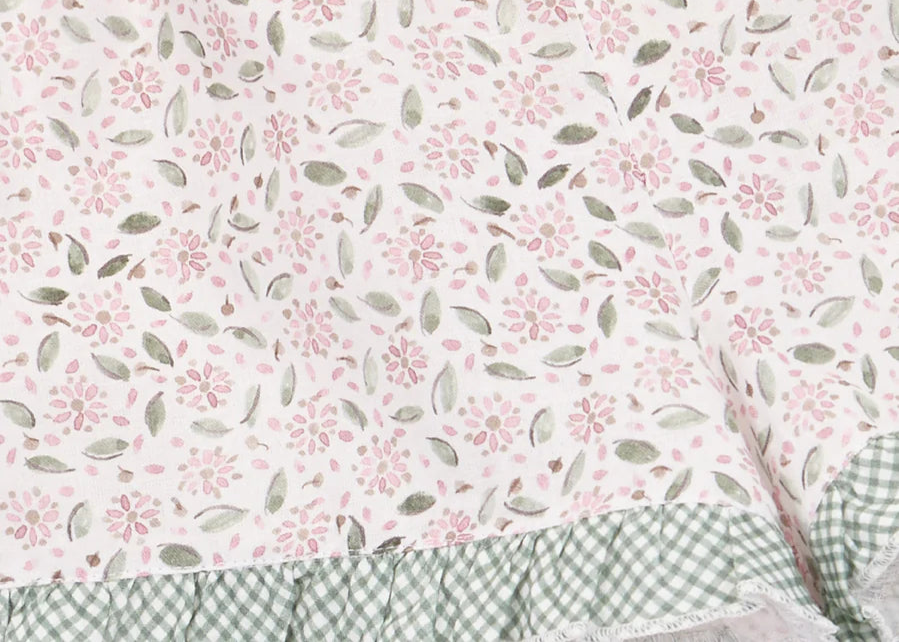 Fleurs courtes roses et vertes et Vichy vert