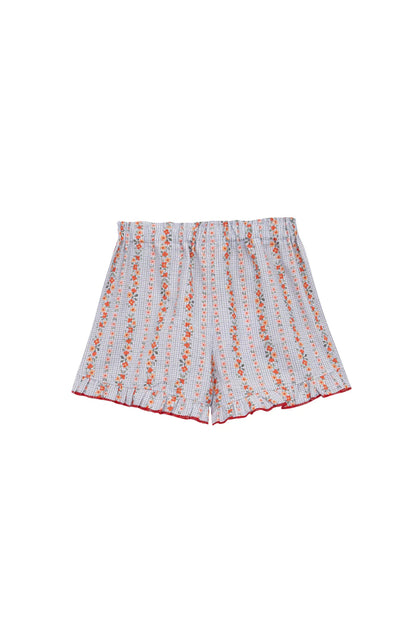 Blue Vichy Shorts with Red Flowers