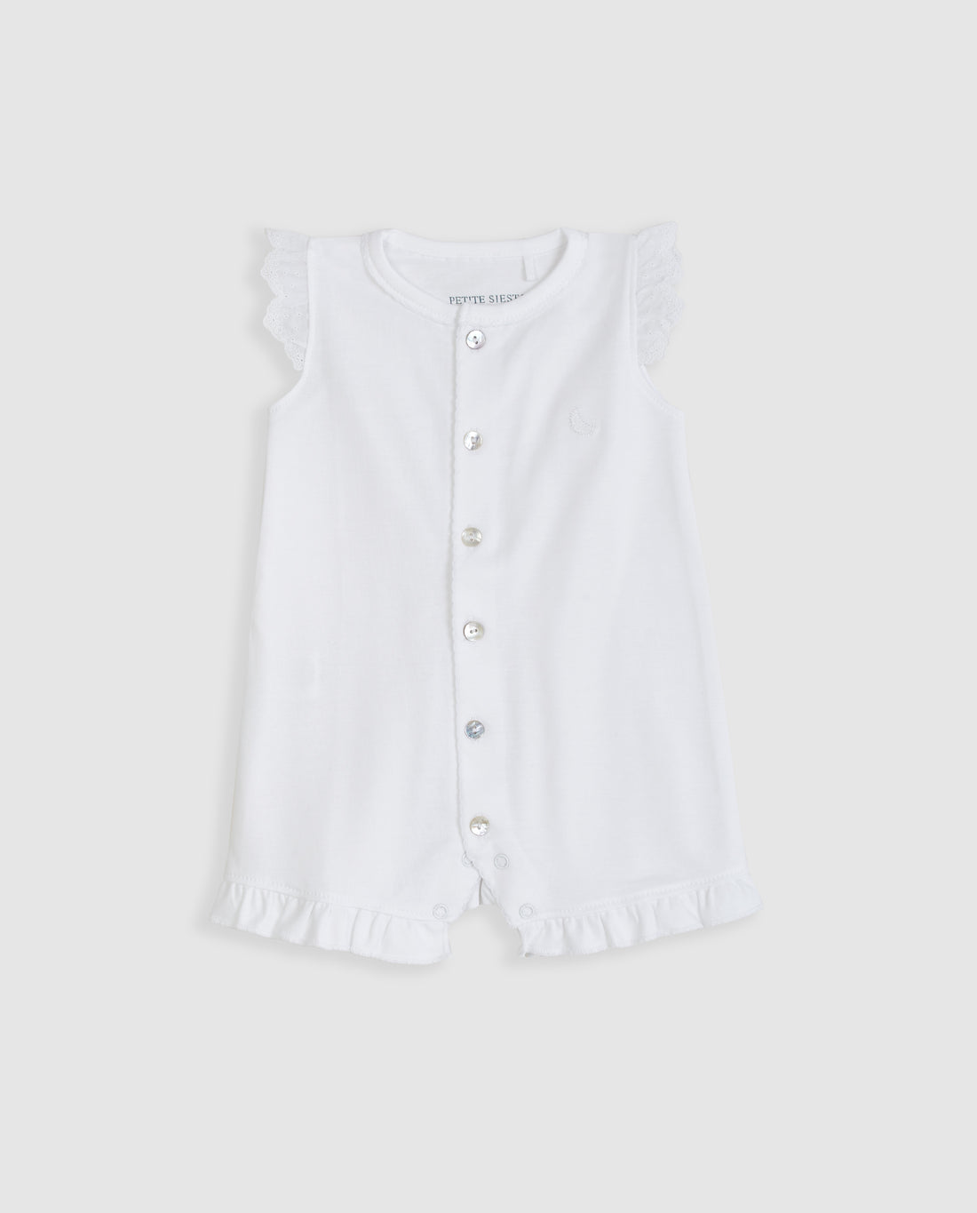 Pyjama bébé court à rayures blanches brodées
