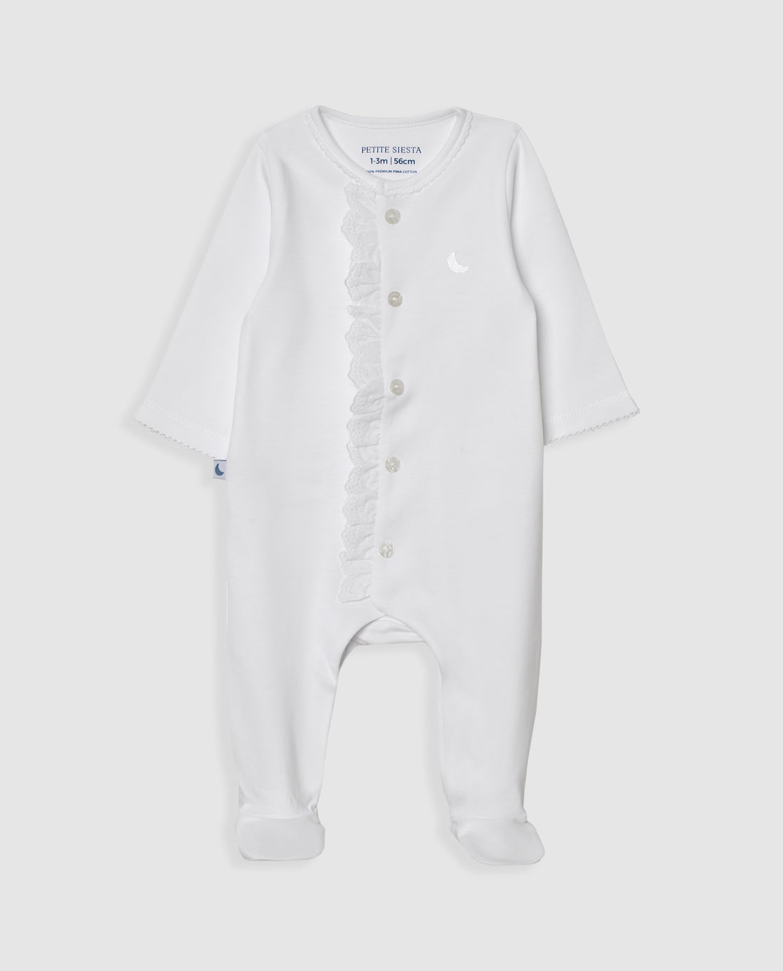 Pyjama bébé à rayures blanches brodées