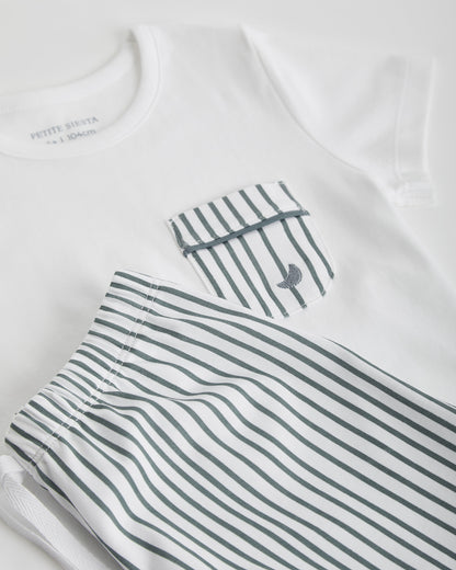 Kids Deep Blue Striped Short Pyjamas