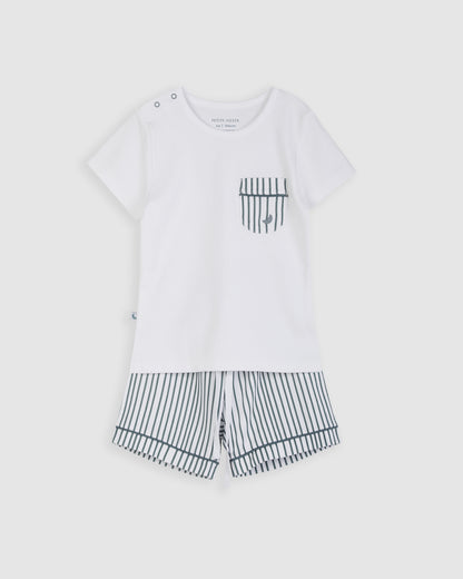 Kids Deep Blue Striped Short Pyjamas