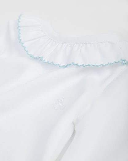 Body bleu à col volanté