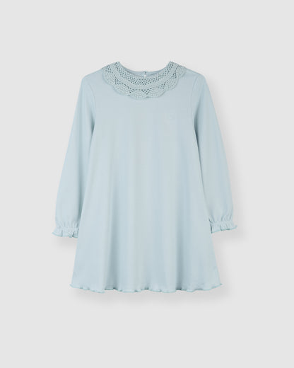 Chemise de nuit bleue à manches longues en crochet pour fille